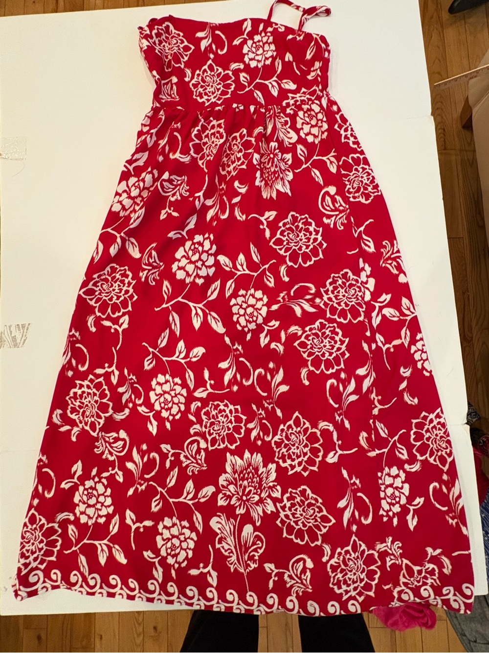 Red Floral Maxi Dress with Cream Botanical Print-medium-beach-coast-boho-NEW - Picture 2 of 7